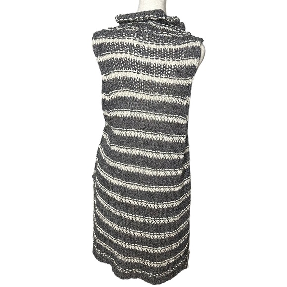 Free People Striped Grey and White Folksong Fringe Knit Boho Cowl Neck Sweater - Picture 6 of 7